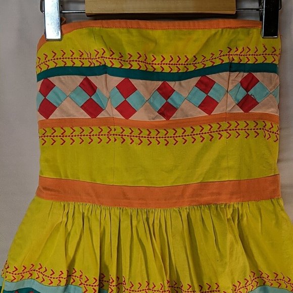 Leifsdottir Dress 0 Strapless Sundress Quilted Yellow Anthropologie 100% Cotton - Picture 2 of 15